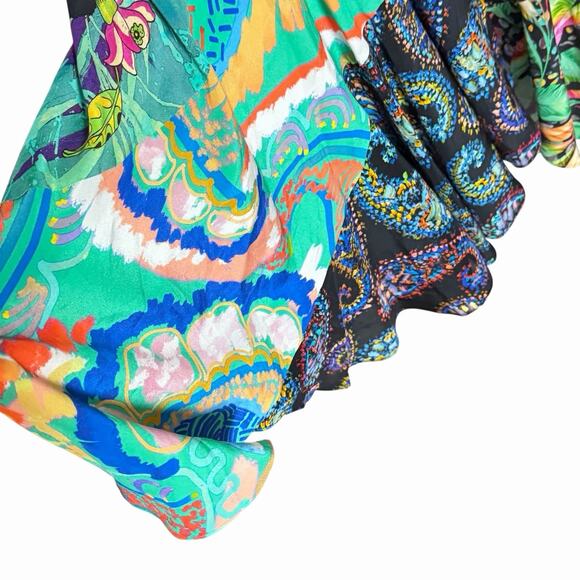 ROBERT GRAHAM RILEY MULTI PRINT SILK SKIRT BOHO PATCHWORK HIPPIE ASYMMETRIC SZ 2 - Picture 3 of 6